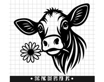 Cow Svg, Flower Cow Svg, Farm Animal Svg, Dairy Cow Svg, Cute Cow Svg, Cow Clipart Svg, Country Svg, Farm Life Svg, Cut File