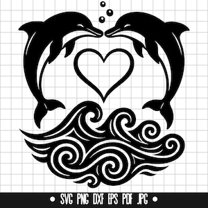Delphin Herz SVG, Delphin Liebe SVG, Ocean Wave SVG, Sea SVG, Marine svg, Paar svg, Beach svg