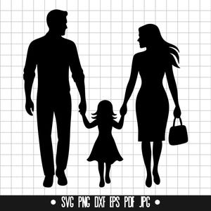 Familia SVG, silueta familiar SVG, mamá, papá e hijo SVG, padres SVG, familia caminando SVG, clipart familiar SVG, amor SVG, archivo recortado SVG