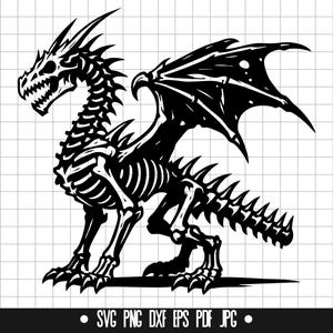 Skelett Drache SVG, Gothic Knochen Drache PNG, Fantasy Beast DXF, dunkel Fabelwesen Clipart, Cricut Cut Datei Art
