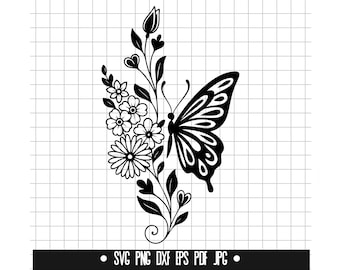 Butterfly Floral SVG, Butterfly Floral DXF, Butterfly Floral PNG, Butterfly Floral Cut File, Clipart, Silhouette, Instant Download