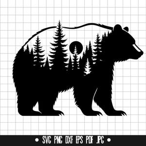 Bosque de osos SVG, archivo de corte de oso, silueta de oso PNG, SVG de naturaleza, DXF de vida silvestre, clipart, archivo digital, descarga instantánea