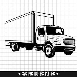 Caminhão baú Svg, Clipart de caminhão baú, Arquivo de corte de caminhão baú, Silhueta de caminhão baú, Svg Dxf Png PDF