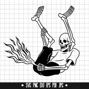 Scheletro divertente in formato SVG, scoreggia scheletrica in formato DXF, pantaloni di fuoco in formato PNG, file di taglio di Halloween, clipart, file digitale, file SVG, silhouette, download istantaneo