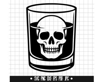 Whiskey Skull Svg, Whiskey Glass Svg, Skull Svg, Drink Svg, Alcohol Svg, Bar Svg, Cocktail Svg, Whiskey Clipart Svg, Cut File, Cricut