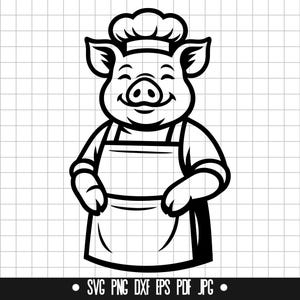 Chef Pig SVG, Chef Pig DXF, Chef Pig PNG, Archivo de corte de Chef Pig, Clipart, Archivo digital, Archivo SVG, Silueta, Descarga instantánea