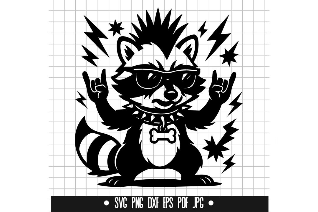 Rock Raccoon Svg, Punk Raccoon Svg, Cool Animal Svg, Raccoon Svg, Rock ...
