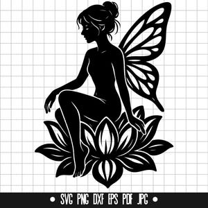 Fairy Lotus Svg, Flower Fairy Svg, Sitting Fairy Svg, Fairy Silhouette Svg, Magical Svg, Fantasy Cut File, Svg For Cricut