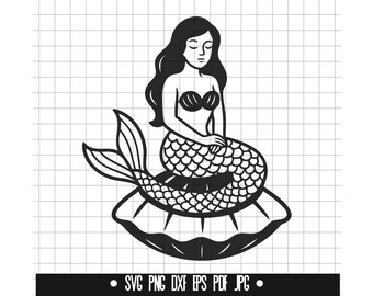 Mermaid SVG, Mermaid DXF, Mermaid PNG, Mermaid Cut File, Clipart, Digital File, Svg File, Silhouette, Instant Download