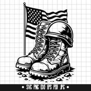 Memorial Soldier Boots SVG, drapeau de casque militaire DXF, hommage aux vétérans PNG, Clipart Svg, fichier coupé, téléchargement immédiat