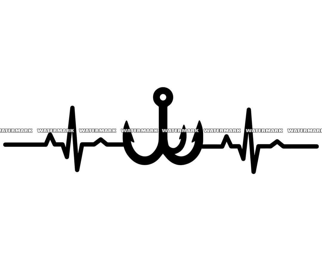 Fish Hook SVG Heartbeat Ekg Lover Cut File DXF PNG Clipart Silhouette