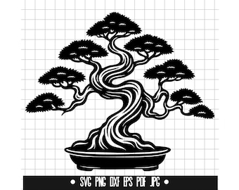 Bonsai Tree SVG, Bonsai Tree DXF, Bonsai Tree PNG, Bonsai Tree Cut File, Clipart, Digital File, Svg File, Silhouette, Instant Download