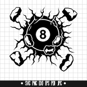 8 Ball rissige Wand SVG, Pool Ball DXF, Billard Ball PNG, Pool Ball geschnitten Datei, Clipart, Digitale Datei, SVG, Silhouette, Instant Download