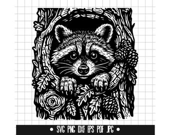 Raccoon SVG, Forest Raccoon DXF, Raccoon PNG, Raccoon Cut File, Clipart, Digital File, Svg File, Silhouette, Instant Download