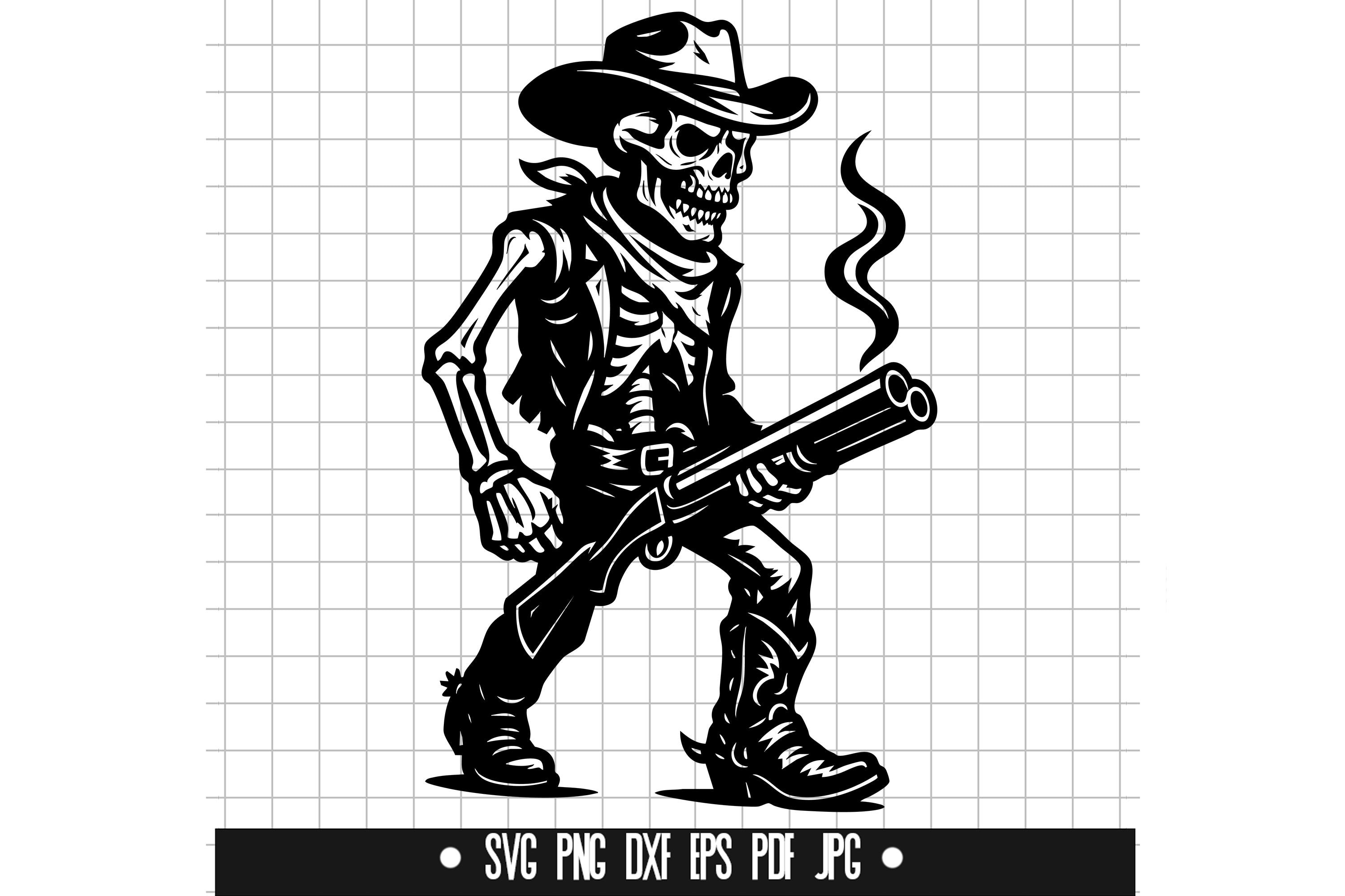 Skeleton cowboy Svg, Wild West Svg, Gunslinger Svg, cowboy schedel Svg, Svg-cut-bestand, westerse Svg