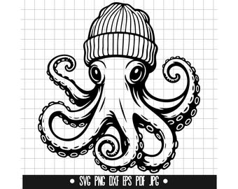 Octopus SVG, Octopus DXF, Octopus PNG, Octopus Cut File, Clipart, Digital File, Svg File, Silhouette, Instant Download