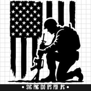 Soldado arrodillado Svg, Svg militar, Svg veterano, Svg bandera estadounidense, Svg conmemorativo, Svg tropas, Svg ejército