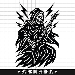 Grim Reaper Guitar Svg, Rock Reaper Svg, Death Playing Guitar Svg, Metal Band Svg, Skull Guitar Svg, Rock Svg, Instant Download