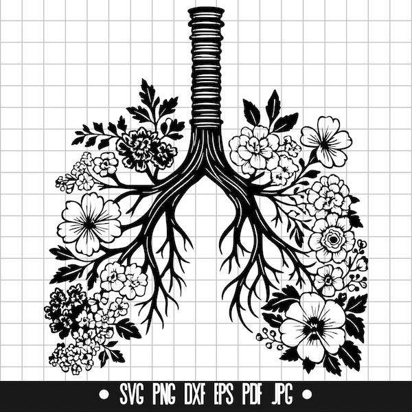 花の肺SVG、植物の肺カットファイル、クリップアート、デジタルファイル、SVGファイル、シルエット、即時ダウンロード