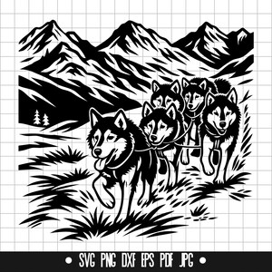 Schlittenhunde SVG, Schlittenhunde DXF, Schlittenhunde PNG, Schnittdatei, Clipart, SVG, Silhouette, Berghunde