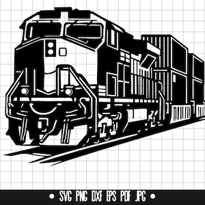 Tren de carga SVG, Tren DXF, Tren PNG, Archivo de corte de tren, Clipart, Archivo digital, Archivo SVG, Silueta, Descarga instantánea