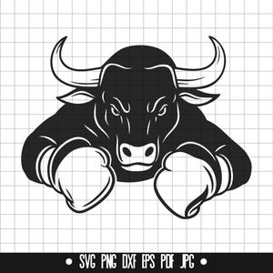 Toro de boxeo SVG, Toro furioso DXF, Toro de pelea PNG, Archivo de corte deportivo, Clipart, Archivo digital, Archivo SVG, Silueta, Descarga instantánea