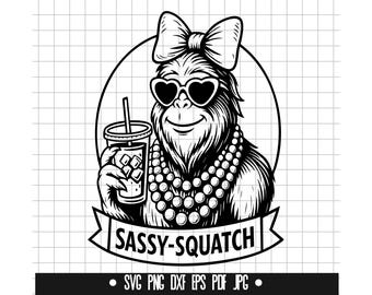 Sassy Squatch Svg, Bigfoot Girl Svg, Funny Sasquatch Svg, Iced Coffee Svg, Cryptid Svg, Cut File, Clipart, Instant Download