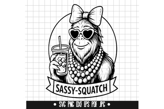 Sassy Squatch Svg, Bigfoot Girl Svg, Funny Sasquatch Svg, Iced Coffee Svg, Cryptid Svg, Cut File, Clipart, Instant Download