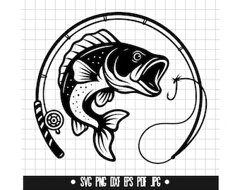Fishing Rod Fish Svg, Fish Hook Svg, Angler Svg, Fishing Svg, Clipart Svg, Cut File Svg, Digital Svg