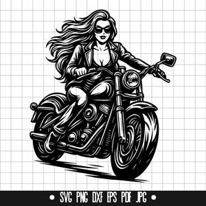 Biker Girl SVG, Biker Girl DXF, Biker Girl PNG, Biker Girl Cut File, Clipart, Digital File, Svg File, Silhouette, Instant Download