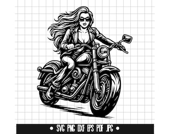 Biker Girl SVG, Biker Girl DXF, Biker Girl PNG, Biker Girl Cut File, Clipart, Digital File, Svg File, Silhouette, Instant Download