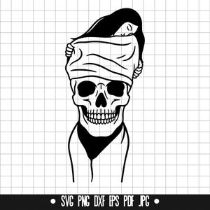 スカルウーマンSVG、ゴシックDXF、隠し顔PNG、スカルカットファイル、クリップアート、デジタルファイル、SVGファイル、シルエット、即時ダウンロード