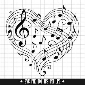 Music Heart Svg, Musical Notes Svg, Music Svg, Love Svg, Musician Svg, Treble Clef Svg, Vector Clipart