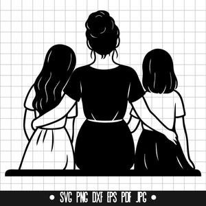 Mamá y dos hijas SVG, Mamá y dos hijas DXF, Mamá y dos hijas PNG, Archivo de corte, Clipart, Archivo digital, Archivo SVG, Descarga instantánea