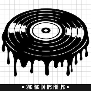 Schmelzen Vinyl zwart, Schallplatte svg, Musik-Svg, Retro-Vinyl-Svg, tropfende Platte-Svg, DJ-Svg, Vintage-Musik-Svg, Vinyl-Clipart-Svg
