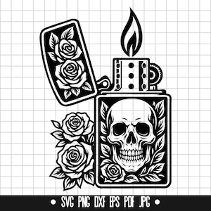Skull Lighter SVG, Skull Lighter DXF, Skull Lighter PNG, Skull Lighter Cut File, Clipart, Digital File, Silhouette, Instant Download