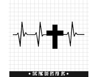 Heartbeat Cross Svg, Christian Heartbeat Svg, Faith Svg, Cross Clipart Svg, Religious Clipart Svg