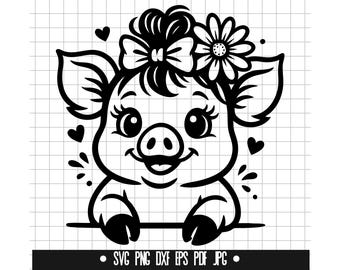 Cute Pig Svg, Girl Pig Svg, Farm Animal Svg, Baby Pig Svg, Flower Crown Pig Svg, Farm Svg, Adorable Pig Svg, Cut File