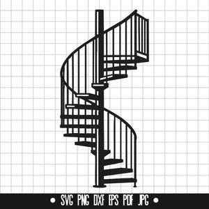 Scala a chiocciola SVG, Scale DXF, Spirale PNG, File di taglio architettura, Clipart, File digitale, File Svg, Silhouette, Download istantaneo