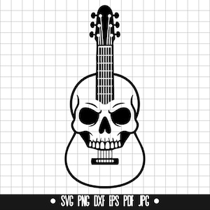 Skull Guitar Svg, Guitar Skull Svg, Skeleton Guitar Svg, Rock Guitar Svg, Skull Music Svg, Svg Png Dxf Eps Pdf Jpg
