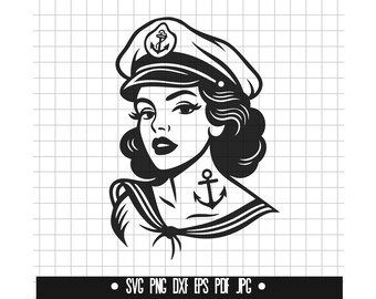 Marinera SVG, Tatuaje retro DXF, PNG náutico, Archivo recortado de ancla, Clipart, Archivo digital, Archivo SVG, Silueta, Descarga instantánea