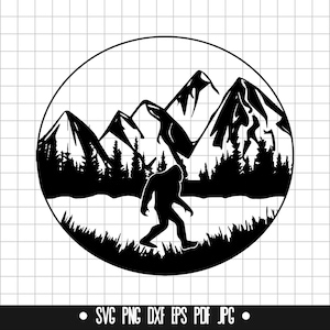 Bigfoot Mountain Scene SVG, Bigfoot Mountain Scene DXF, Bigfoot Mountain Scene PNG, Cut File, Clipart, Digital File, Instant Download