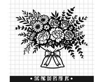 Blombukett SVG, blombukett DXF, blombukett PNG, blombukett klippfil, clipart, digital fil, silhuett, direktnedladdning