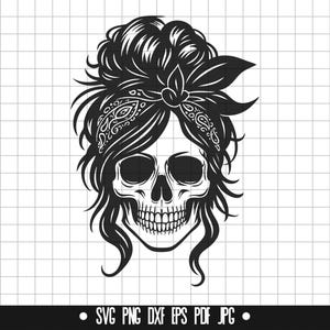 Mom Skull SVG, Skull Girl DXF, Skull Girl PNG, Skull Girl Cut File, Clipart, Digital File, Svg File, Silhouette, Instant Download