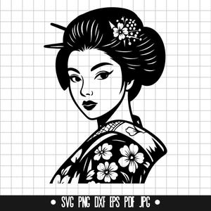 Geisha Woman SVG, Geisha Woman DXF, Geisha Woman PNG, Geisha Cut File, Clipart, Digital File, Svg File, Silhouette, Instant Download