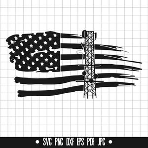 Climbing Tower with American Flag SVG #2 Electric Communication Base America Military Design Cartoon Cut File DXF Clipart Silhouette Cricut