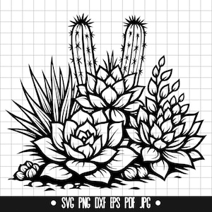 Jardín de cactus SVG, Jardín de cactus DXF, Jardín de cactus PNG, Archivo de corte de jardín de cactus, Clipart, Archivo digital, Silueta, Descarga instantánea
