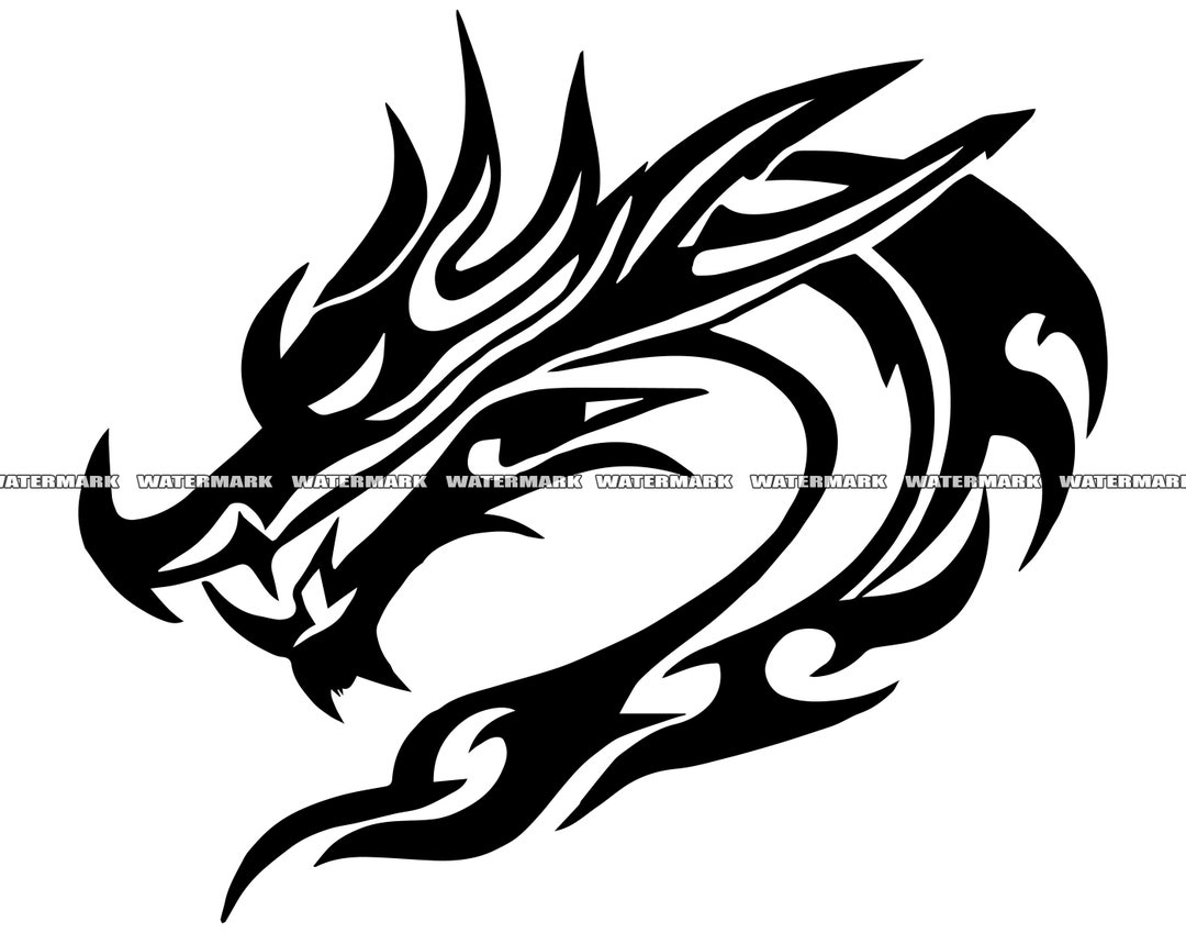 Tribal Dragon Head SVG, 2, Tribal Dragon Head Cut File, Tribal Dragon ...