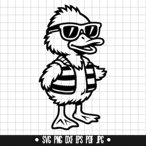 Pato SVG, Pato genial PNG, Pato con gafas de sol DXF, Archivo de corte de animal divertido, Clipart de pájaro de dibujos animados