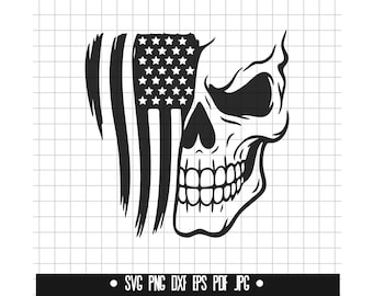 American Skull SVG, USA Flag DXF, Patriotic Png, Skull Cut File, Clipart, Digital File, Svg File, Silhouette, Instant Download